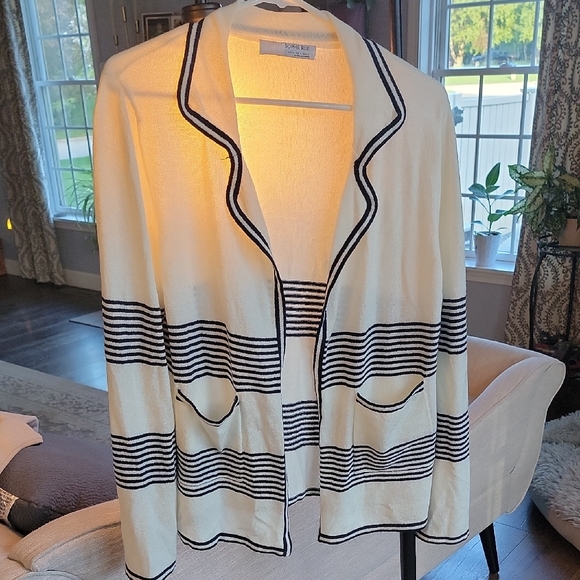 Sophie Rue Black and Cream Striped Cardigan - Picture 1 of 6